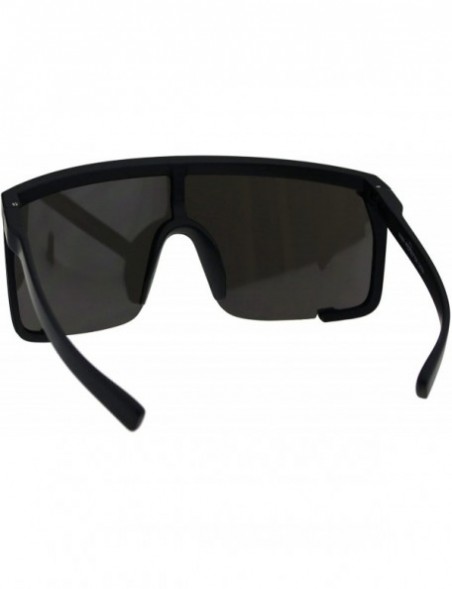 Shield Oversize Flat Top Shield Exposed Lens Reflective Color Mirror Sunglasses - Black Silver - CB18G8OCCQ5 $13.47