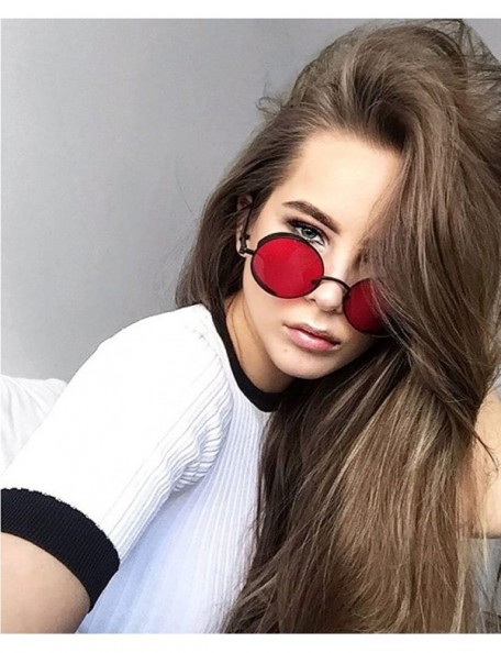 Round Polarized Sunglasses Retro Punk Glasses Vampire too glasses - Red Color - CQ18888SHTD $20.38