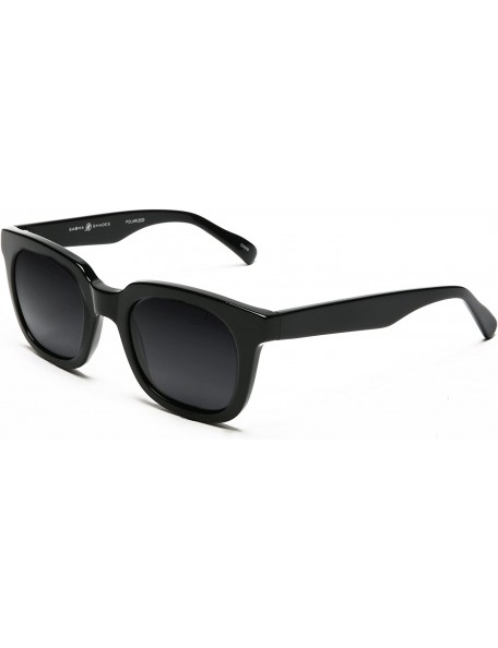 Rectangular Polarized Manhattan Horned Rim Fashion Sunglasses - Strong Black - C312E0DXQUF $35.05