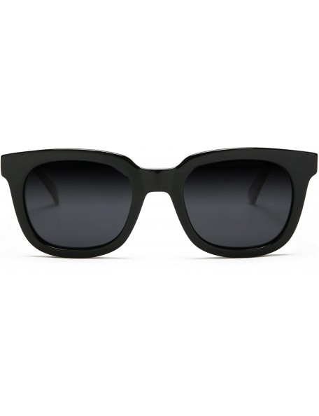 Rectangular Polarized Manhattan Horned Rim Fashion Sunglasses - Strong Black - C312E0DXQUF $35.05