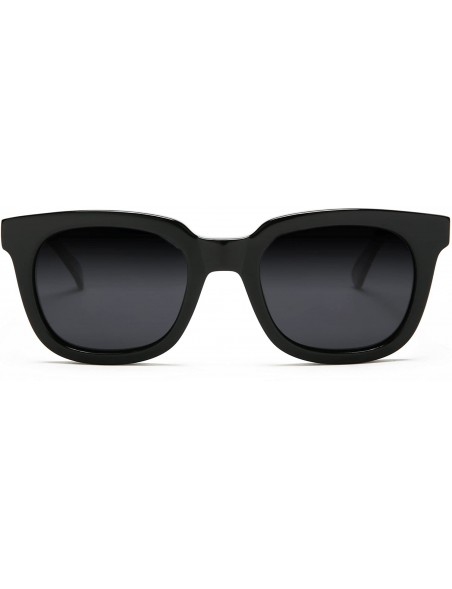 Rectangular Polarized Manhattan Horned Rim Fashion Sunglasses - Strong Black - C312E0DXQUF $35.05