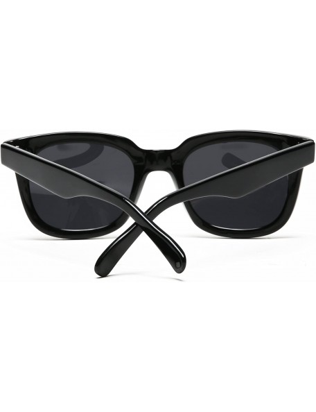 Rectangular Polarized Manhattan Horned Rim Fashion Sunglasses - Strong Black - C312E0DXQUF $35.05