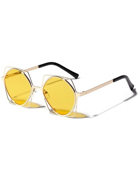 Square New fashion trend multi-layer metal frame square ladies luxury brand sunglasses - Yellow - CB18KNYMQRD $11.09