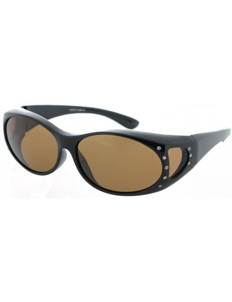 Shield Fit Over Sunglasses Over Glasses - Polarized & Non-Polarized - Polarized Rhinestone - Black Frame/Brown Lens - C011NLB...