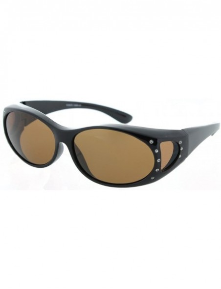 Shield Fit Over Sunglasses Over Glasses - Polarized & Non-Polarized - Polarized Rhinestone - Black Frame/Brown Lens - C011NLB...