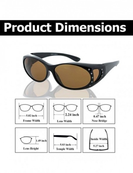 Shield Fit Over Sunglasses Over Glasses - Polarized & Non-Polarized - Polarized Rhinestone - Black Frame/Brown Lens - C011NLB...
