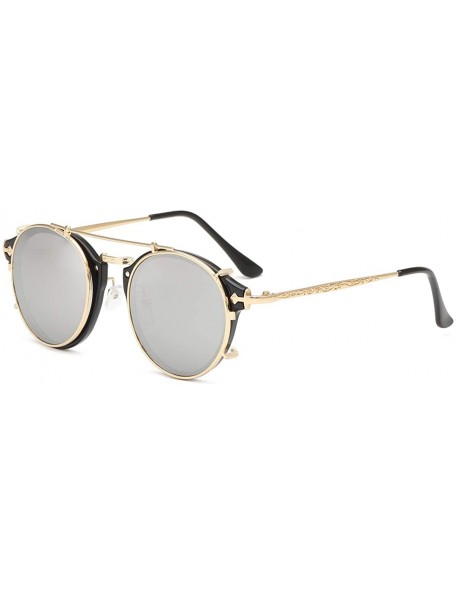 Aviator Clip On Sunglasses Steampunk Style and Round Mirrored Lens - D4 silver Mirror Lens+black Gold Frame - CZ18XXNECS4 $15.42