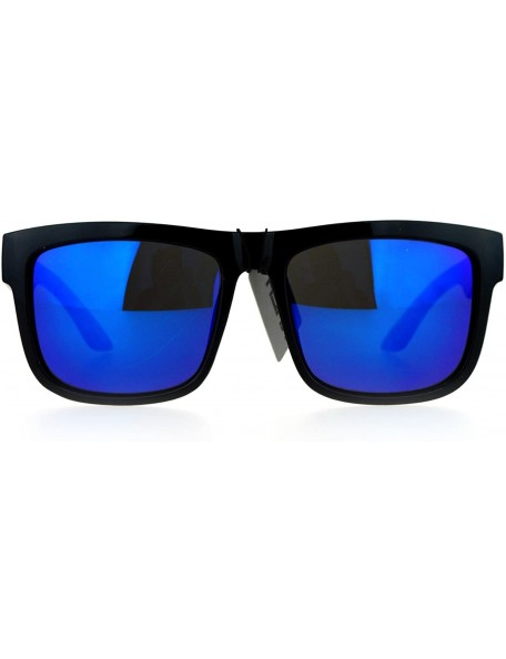 Sport Mirrored Color Mirror Lens Horned Horn Rim Sport Sunglasses - Blue - C412EO5P8BJ $8.62