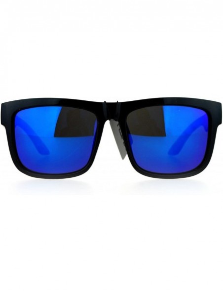 Sport Mirrored Color Mirror Lens Horned Horn Rim Sport Sunglasses - Blue - C412EO5P8BJ $8.62