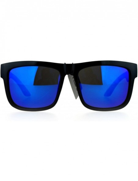 Sport Mirrored Color Mirror Lens Horned Horn Rim Sport Sunglasses - Blue - C412EO5P8BJ $8.62