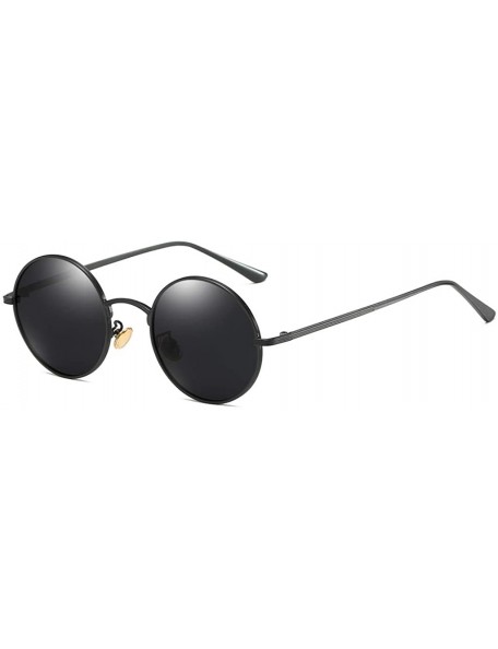 Round Women Vintage Sunglasses Polarized Retro Male Sun Glasses Round Metal Frame Uv400 - Full Black - C118X2IXL9Y $10.35