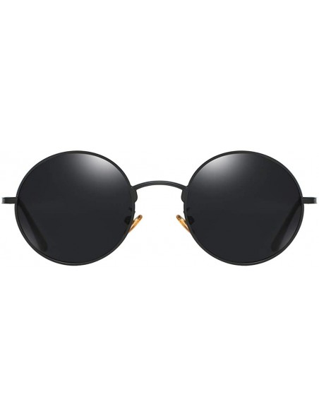 Round Women Vintage Sunglasses Polarized Retro Male Sun Glasses Round Metal Frame Uv400 - Full Black - C118X2IXL9Y $10.35