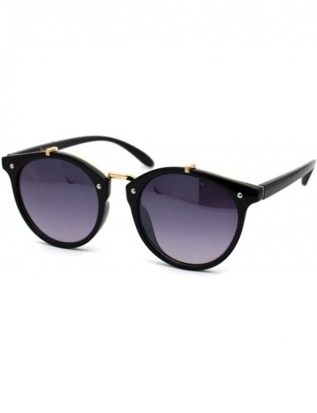 Round Womens Designer Fashion Round Keyhole Horn Rim Plastic Sunglasses - Black Gold Smoke - C318WS3KOWQ $11.15