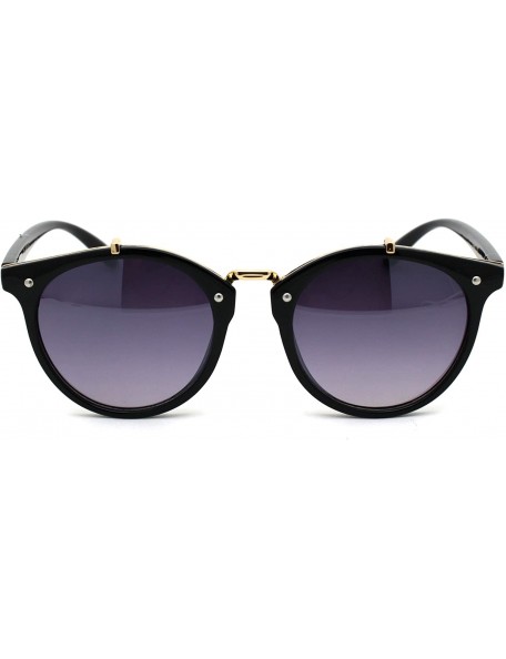 Round Womens Designer Fashion Round Keyhole Horn Rim Plastic Sunglasses - Black Gold Smoke - C318WS3KOWQ $11.15