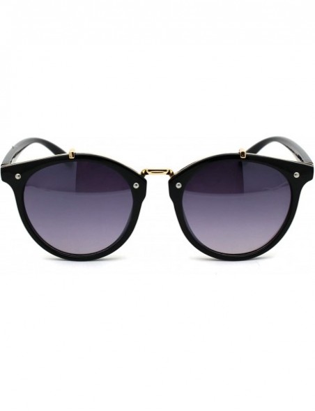 Round Womens Designer Fashion Round Keyhole Horn Rim Plastic Sunglasses - Black Gold Smoke - C318WS3KOWQ $11.15