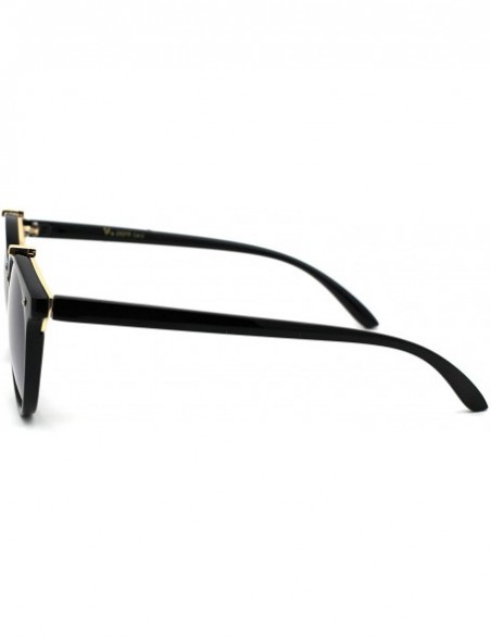 Round Womens Designer Fashion Round Keyhole Horn Rim Plastic Sunglasses - Black Gold Smoke - C318WS3KOWQ $11.15