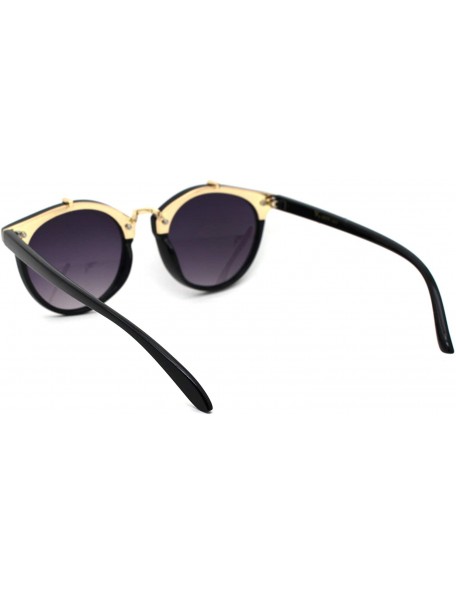 Round Womens Designer Fashion Round Keyhole Horn Rim Plastic Sunglasses - Black Gold Smoke - C318WS3KOWQ $11.15
