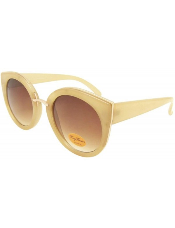Round Round Metal Trim Cat Eye Sunglasses - Cream - CU197XO4Z37 $15.57
