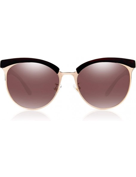 Round Polarized Sunglasses Semi Rimless Women Vintage Cateye Eyewear - Tawny - CO18L978LYI $26.01