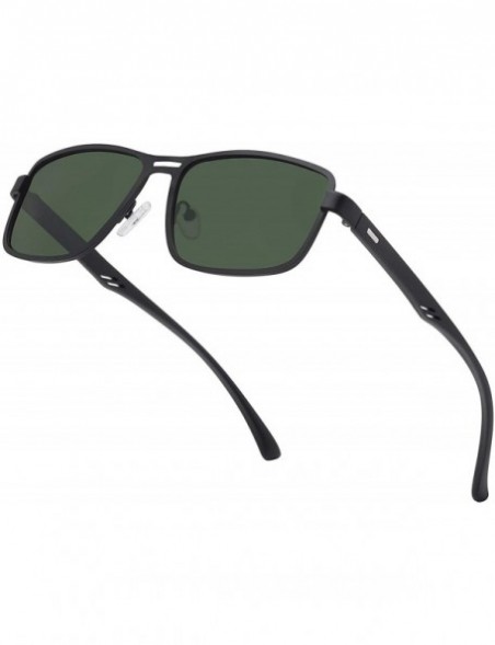 Square Vintage Square Polarized Sunglasses Men Women Shades - Dark Green Lens/ Matte Black Frame - C6194625IEX $10.20