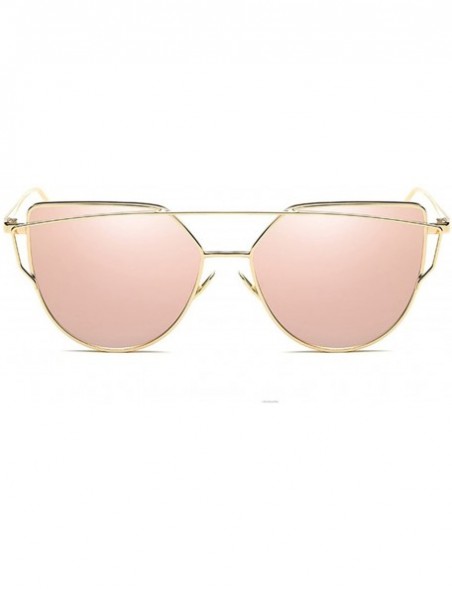 Round Sunglasses Women Luxury Cat Eye Design Mirror Flat Rose Gold Vintage Cateye Fashion Sun Glasses Eyewear - A7 - C6197A35...