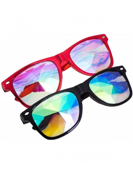 Goggle Kaleidoscope Sunglasses Round Rave Festival Diffraction BEST Prism Glasses - Black+red - CP18HQCDCDS $23.04