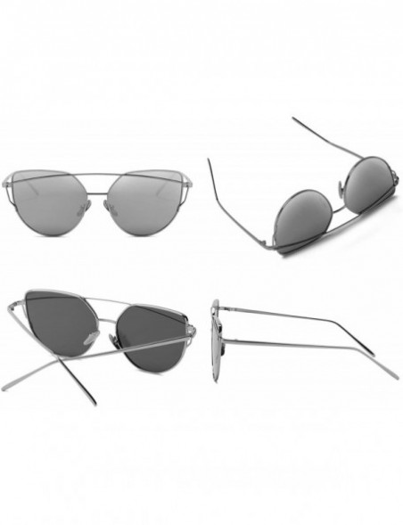 Cat Eye Cat Eye Mirrored Flat Lenses Metal Frame Sunglasses for Women Retro Fashion Sun glasses Shades - CO18OSGO5LS $7.68