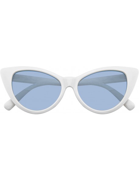 Cat Eye Retro 1990's Color Tone Fashion Mod White Super Cat Eye Sunglasses - Blue - CF196MQT079 $19.55