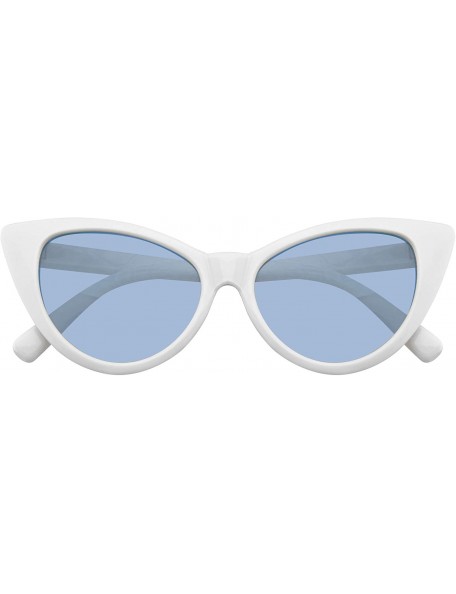 Cat Eye Retro 1990's Color Tone Fashion Mod White Super Cat Eye Sunglasses - Blue - CF196MQT079 $10.36