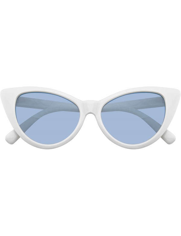 Cat Eye Retro 1990's Color Tone Fashion Mod White Super Cat Eye Sunglasses - Blue - CF196MQT079 $10.36