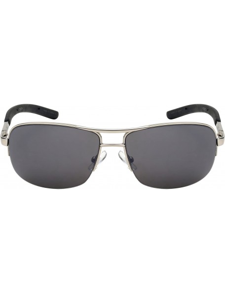 Semi-rimless Semi-Rimless Square Aviators w/Flash Mirror Lens 25125S-FM - Matte Silver - CZ12JJA8KLX $8.20