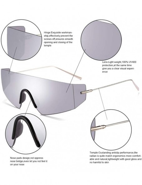 Rimless Unique Shield Irregular Thin Temple Sunglasses Flat Rimless One Piece Eyewear For Women Men - CB18AI2UN78 $15.28
