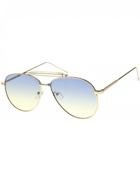 Aviator Large Classic Teardrop Crossbar Oceanic Flat Lens Aviator Sunglasses 56mm - Silver-clear / Blue-yellow - C112G0QNCZJ ...