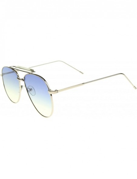 Aviator Large Classic Teardrop Crossbar Oceanic Flat Lens Aviator Sunglasses 56mm - Silver-clear / Blue-yellow - C112G0QNCZJ ...