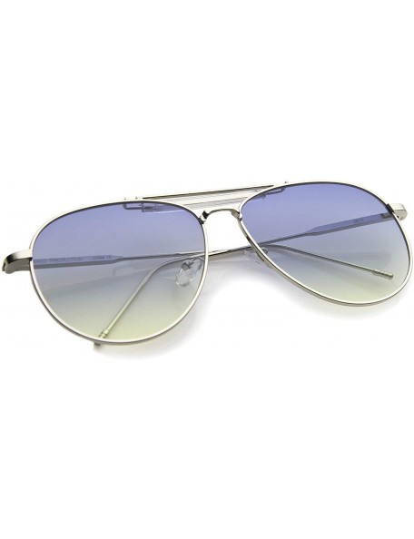 Aviator Large Classic Teardrop Crossbar Oceanic Flat Lens Aviator Sunglasses 56mm - Silver-clear / Blue-yellow - C112G0QNCZJ ...