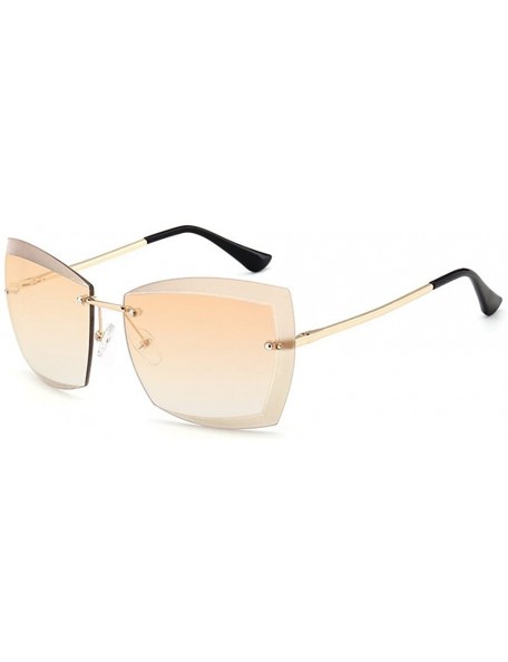 Rimless Rimless Cut-out Rectangular Square Color And Clear Lens Sunglasses - Gold-tan - C617AZNE5D4 $13.69