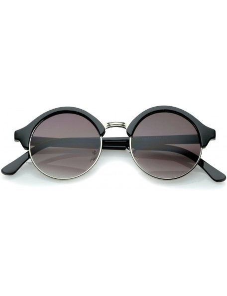 Rimless Classic Semi-Rimless Metal Nose Bridge P3 Round Sunglasses 47mm - Black-silver / Lavender - CN12OCBJKFZ $18.27