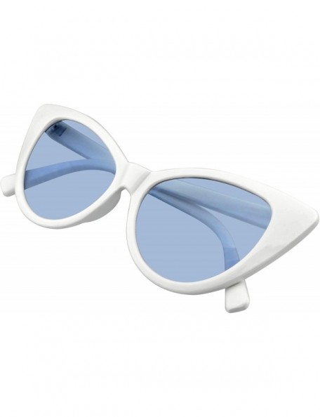 Cat Eye Retro 1990's Color Tone Fashion Mod White Super Cat Eye Sunglasses - Blue - CF196MQT079 $10.36