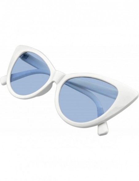 Cat Eye Retro 1990's Color Tone Fashion Mod White Super Cat Eye Sunglasses - Blue - CF196MQT079 $10.36