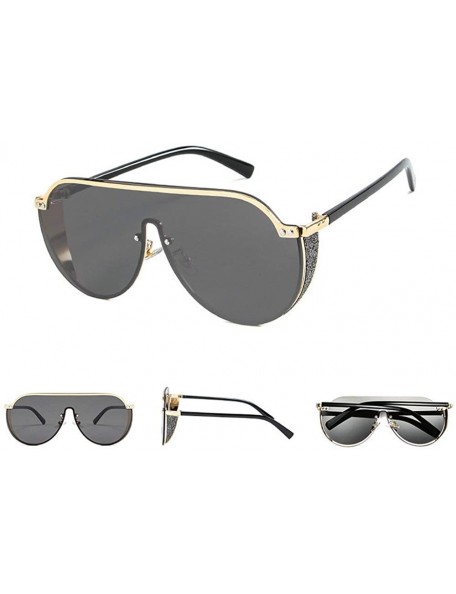 Square 2019 new fashion half frame punk unisex brand retro luxury men's driving sunglasses UV400 - Gold&grey - CJ18SZH0DME $1...