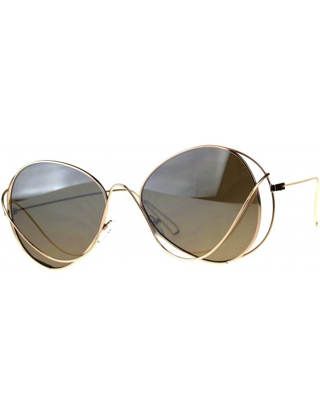Butterfly Womens Mirrored Lens Runway Wire Rim Butterfly Sunglasses - Brown - CM18CSC8W6X $23.24