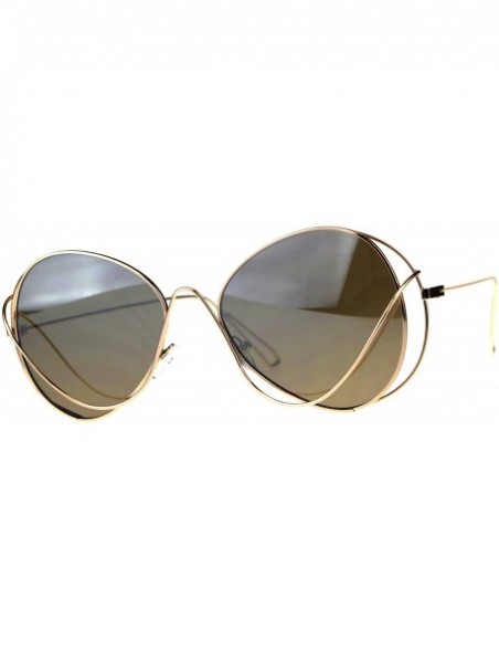 Butterfly Womens Mirrored Lens Runway Wire Rim Butterfly Sunglasses - Brown - CM18CSC8W6X $12.37