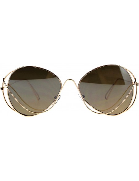 Butterfly Womens Mirrored Lens Runway Wire Rim Butterfly Sunglasses - Brown - CM18CSC8W6X $12.37