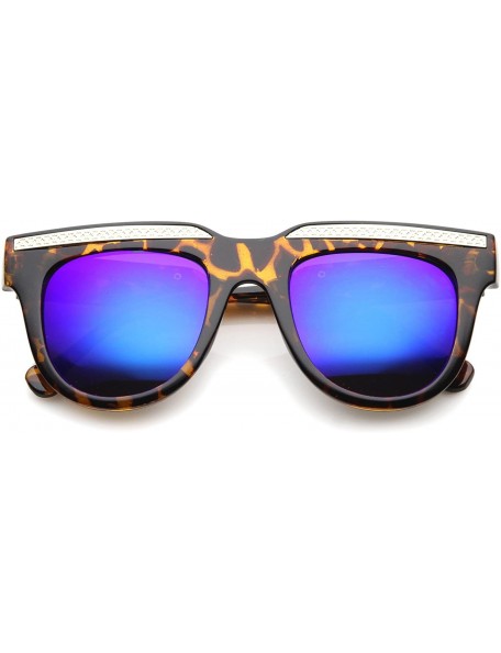Square Retro Metal Accent Color Mirror Lens Horn Rimmed Oversize Sunglasses 50mm - Tortoise-gold / Blue Mirror - CE12IGJZZWB ...