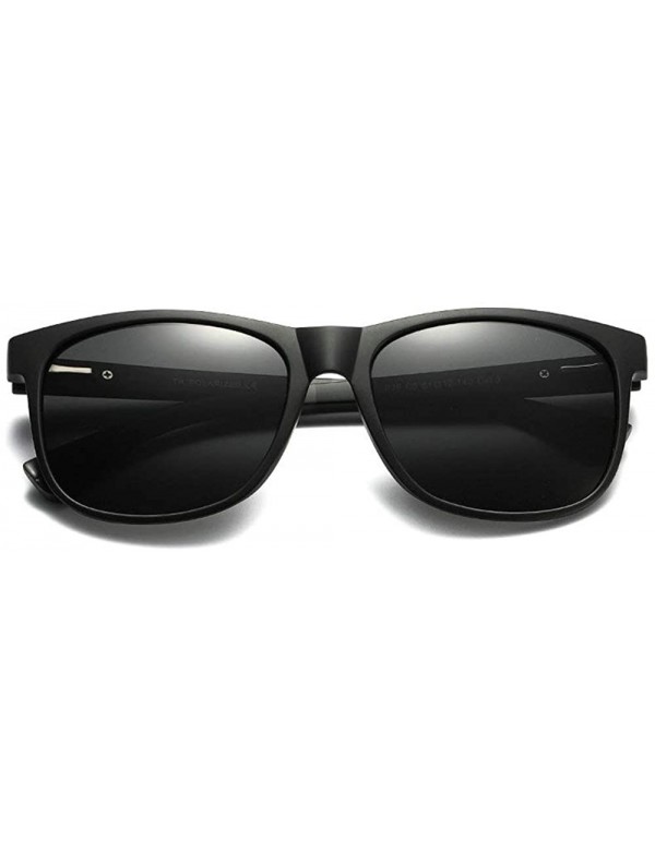 Goggle Fashion Trend Brand Designer TR90 Square Frame Men Polarized Sunglasses UV400 - Black - CQ18TND3989 $13.58