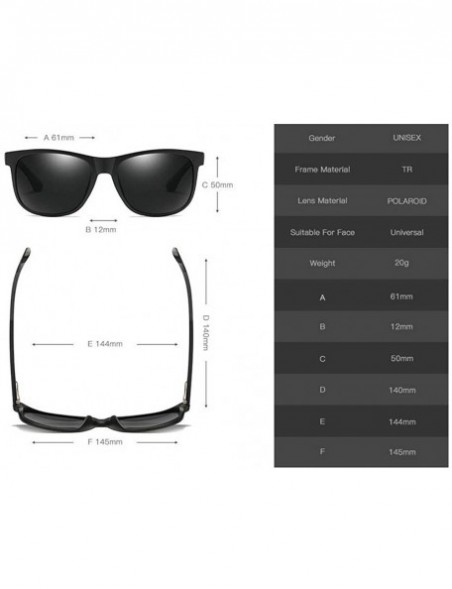 Goggle Fashion Trend Brand Designer TR90 Square Frame Men Polarized Sunglasses UV400 - Black - CQ18TND3989 $13.58