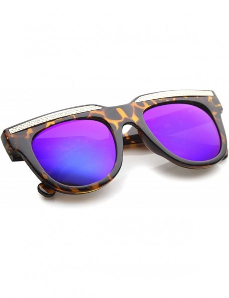 Square Retro Metal Accent Color Mirror Lens Horn Rimmed Oversize Sunglasses 50mm - Tortoise-gold / Blue Mirror - CE12IGJZZWB ...