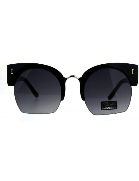 Cat Eye Womens Oversize Thick Half Rim Cat Eye Crop Bottom Sunglasses - Black Silver - CX18C4T2YW8 $7.58