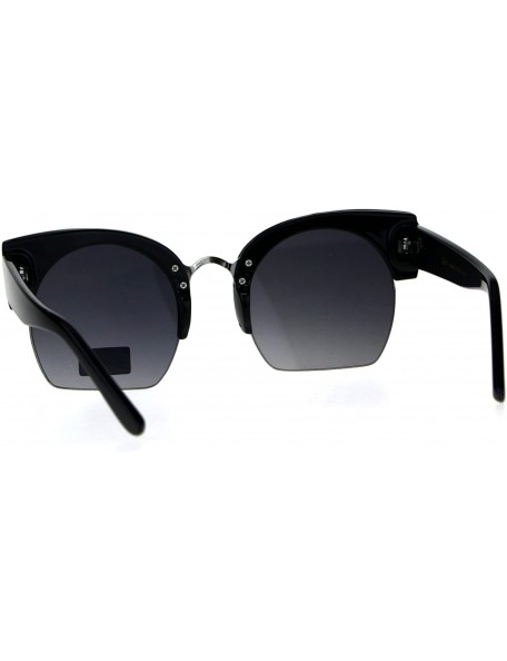 Cat Eye Womens Oversize Thick Half Rim Cat Eye Crop Bottom Sunglasses - Black Silver - CX18C4T2YW8 $7.58