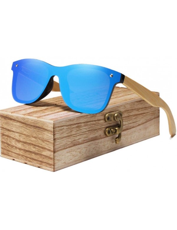 Oval Bamboo Sunglasses Wood Polarized Glasses Sunglasses Wooden Sun Glasses - Blue Bamboo - CT194OGR5O6 $38.27